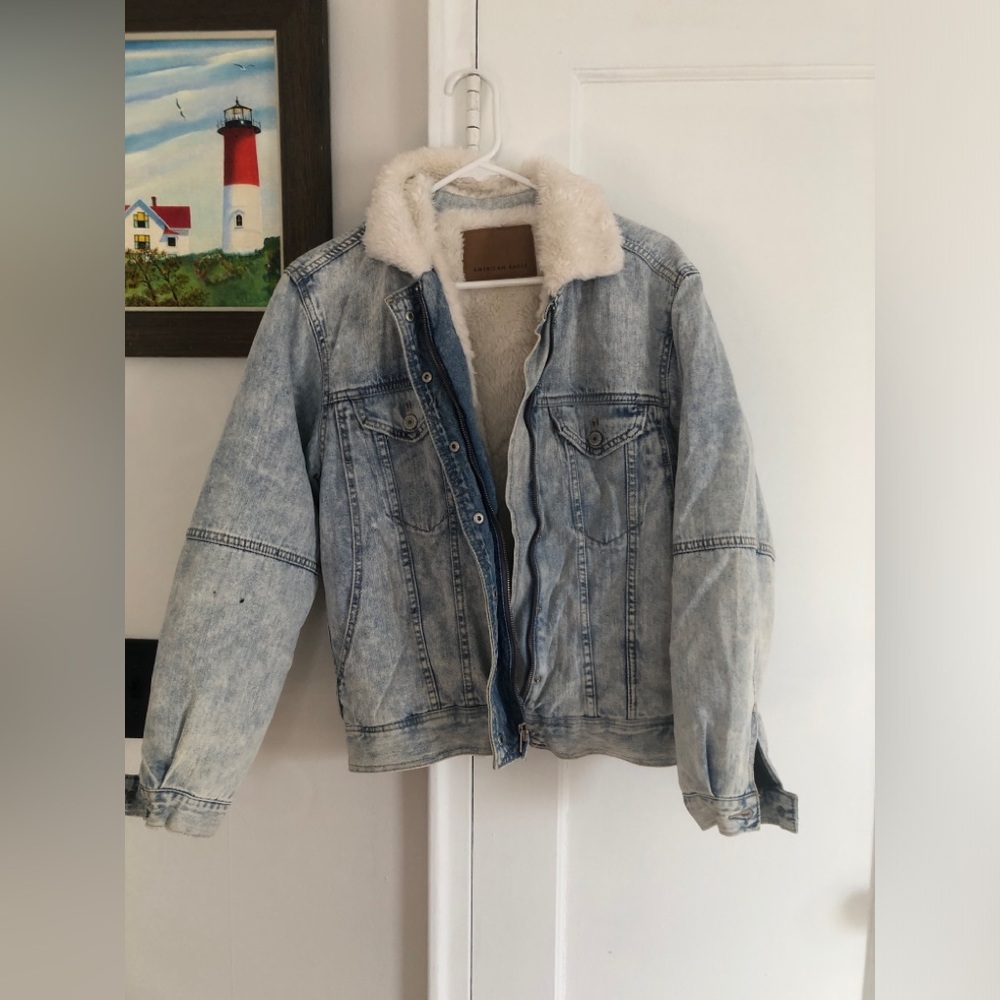 American Eagle Jean Jacket with Cream Fur Lining